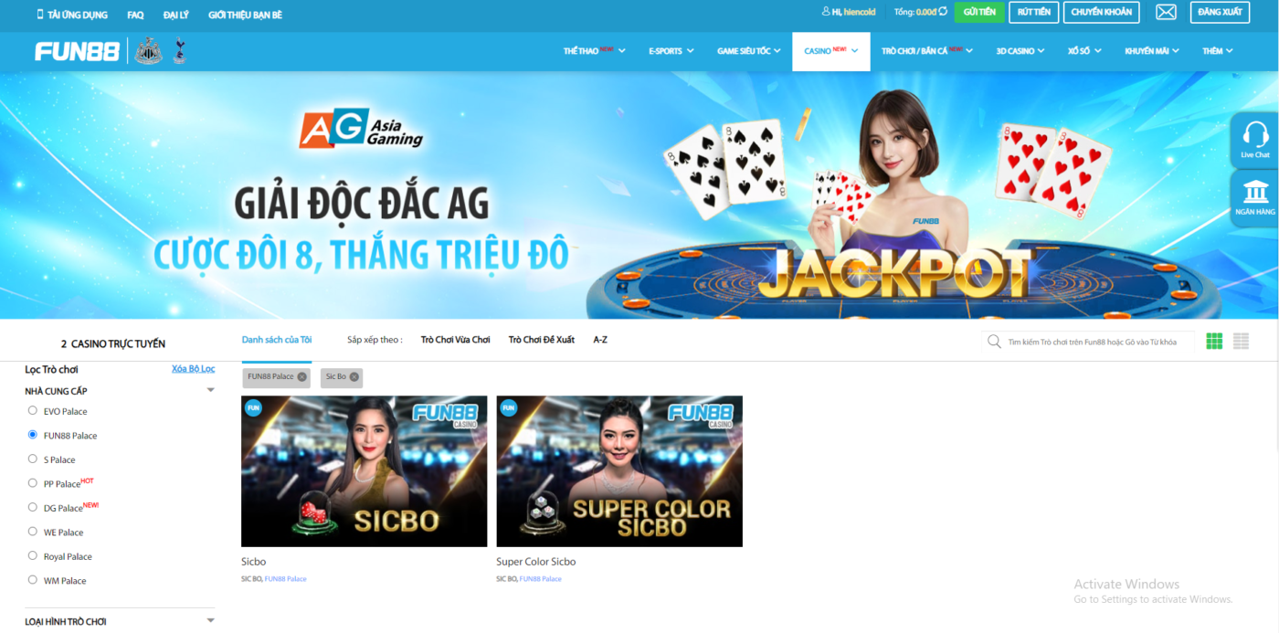 Khám phá trò chơi tài xỉu tại casino fun88