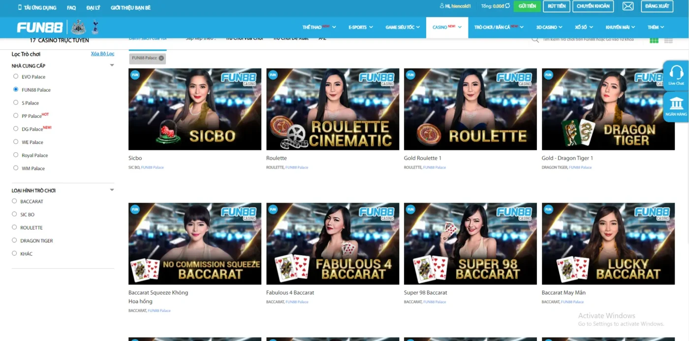 Những ưu điểm của sảnh casino trực tuyến tại fun88