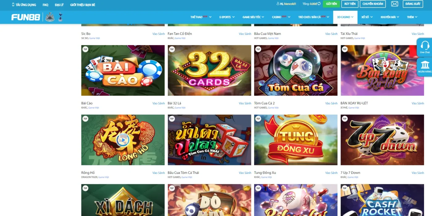 Một số tựa game casino ăn khách hiện nay chỉ có tại Fun 88