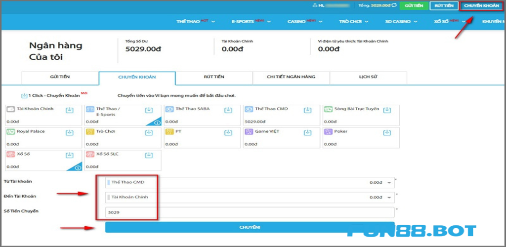 Rút tiền tại Fun88 qua thẻ tín dụng/thẻ ghi nợ